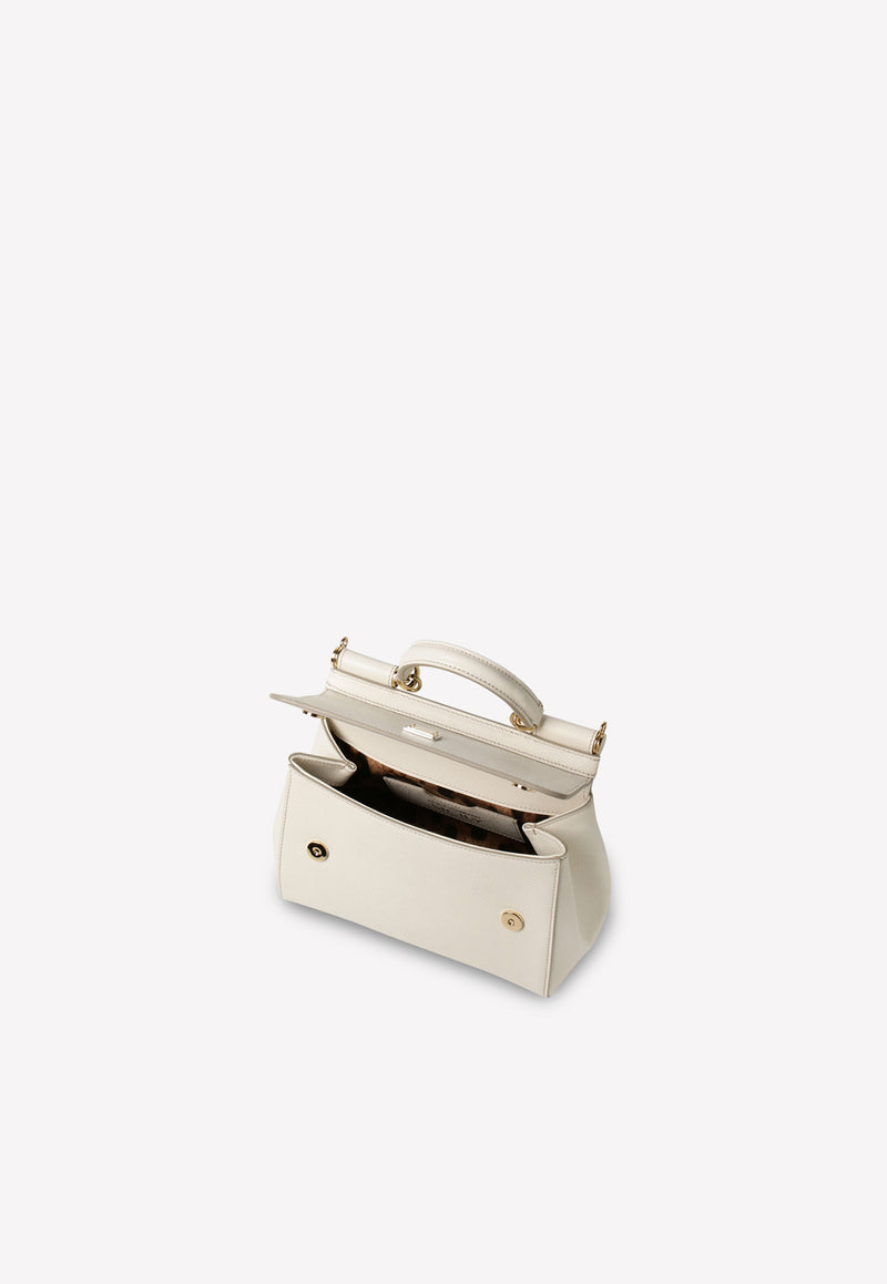 Dolce 
Gabbana Small Sicily Top Handle Bag in Dauphine Leather White BB6003 A1001 80001