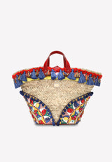 Dolce 
Gabbana Kendra Tassel Embellished Straw Tote Bag Multicolor BB5888 AJ735 8I328