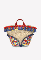 Dolce 
Gabbana Kendra Tassel Embellished Straw Tote Bag Multicolor BB5888 AJ735 8I328