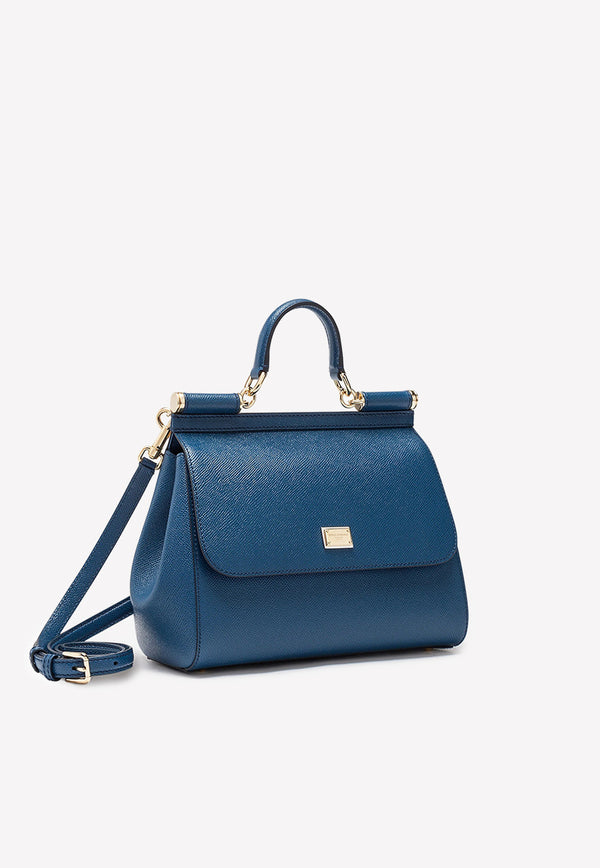 Dolce 
Gabbana Medium Sicily Top Handle Bag in Dauphine Leather Blue BB6002 A1001 80648