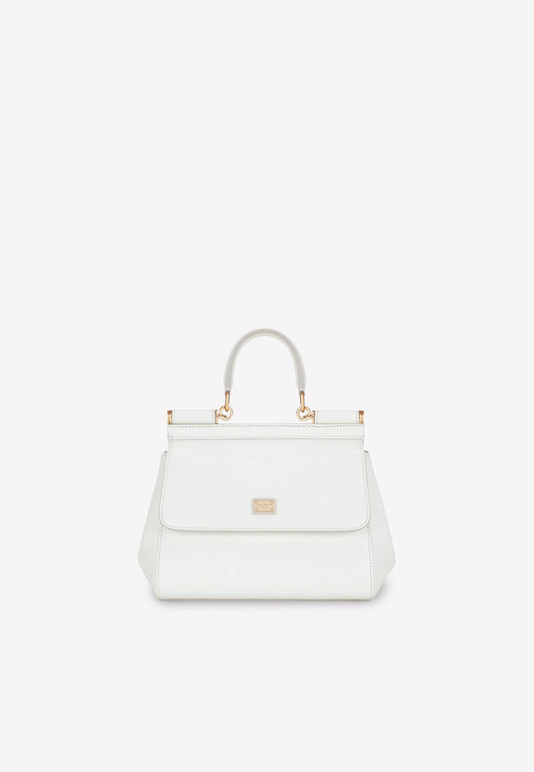 Dolce 
Gabbana Small Sicily Top Handle Bag in Dauphine Leather White BB6003 A1095 80002