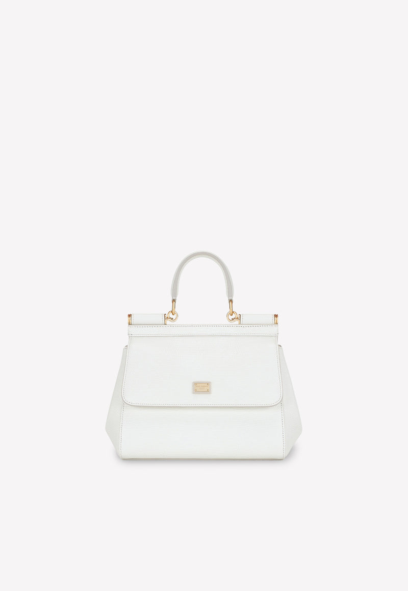 Dolce 
Gabbana Small Sicily Top Handle Bag in Dauphine Leather White BB6003 A1095 80002