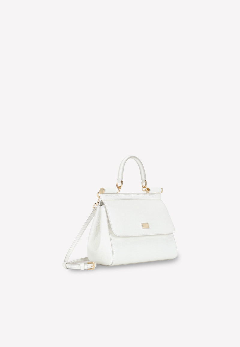 Dolce 
Gabbana Small Sicily Top Handle Bag in Dauphine Leather White BB6003 A1095 80002