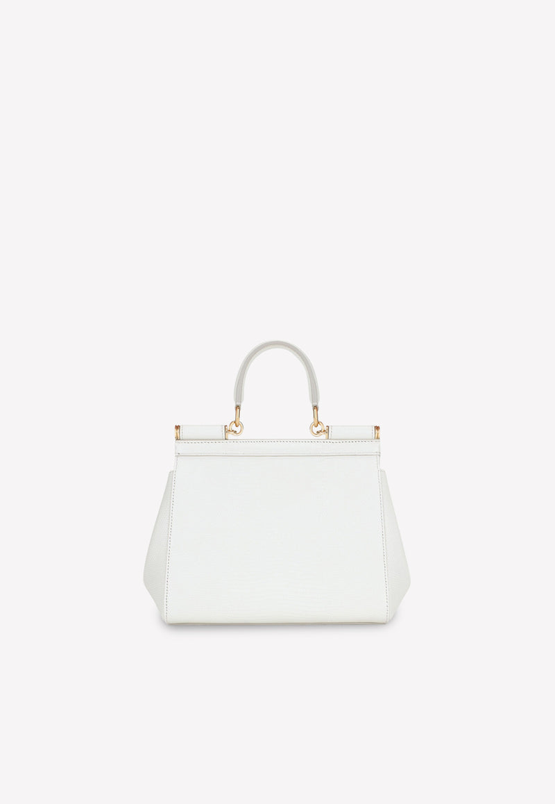 Dolce 
Gabbana Small Sicily Top Handle Bag in Dauphine Leather White BB6003 A1095 80002