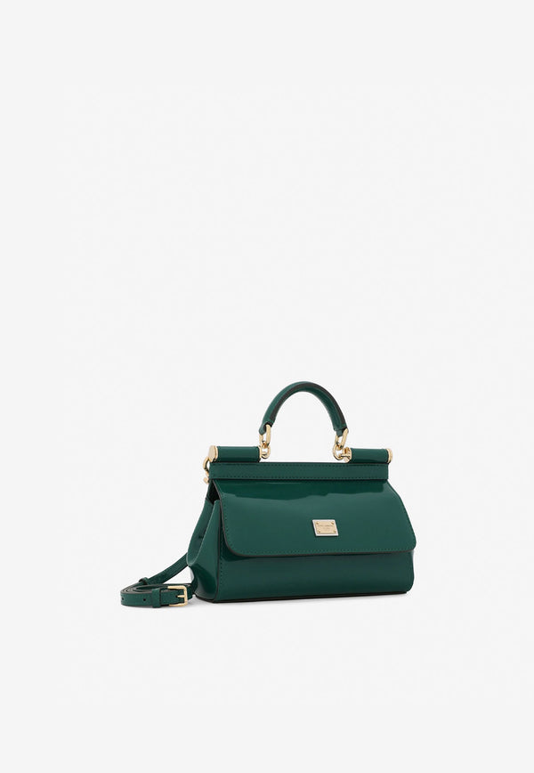 Dolce 
Gabbana Small Sicily Top Handle Bag in Polished Leather BB7116 A1037 87174 Dark Green