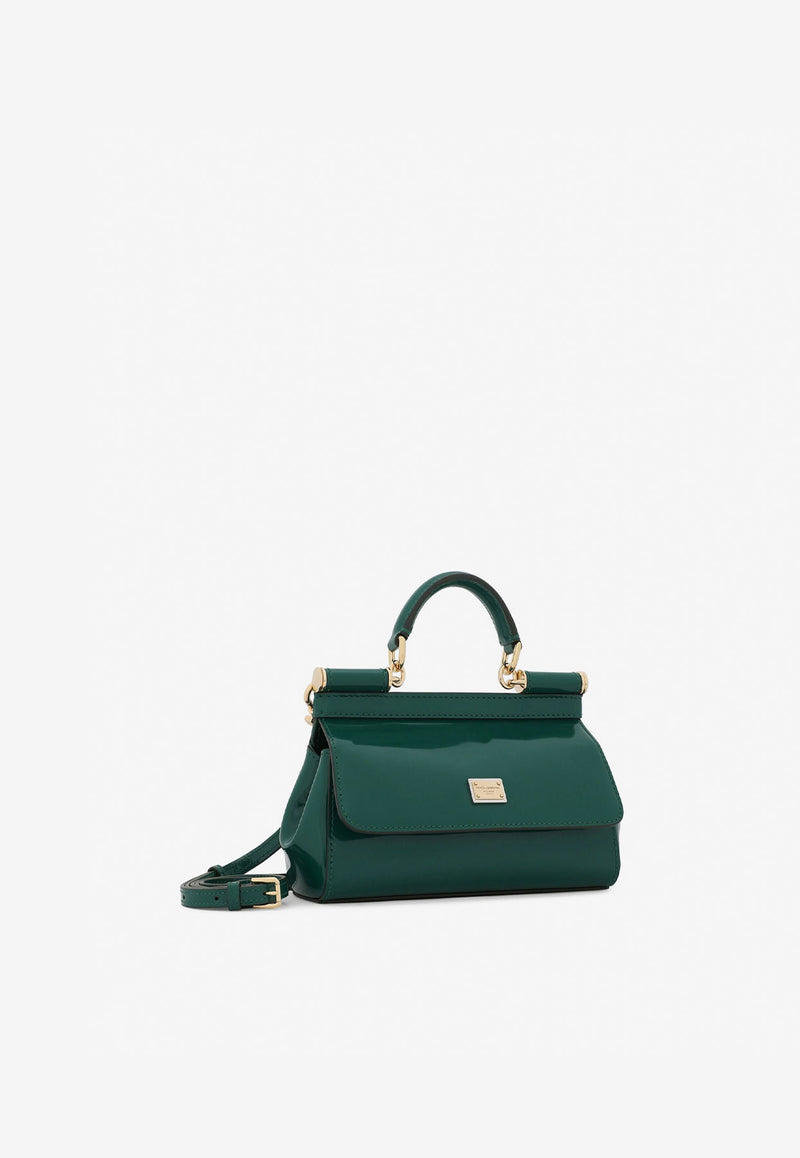 Dolce 
Gabbana Small Sicily Top Handle Bag in Polished Leather BB7116 A1037 87174 Dark Green