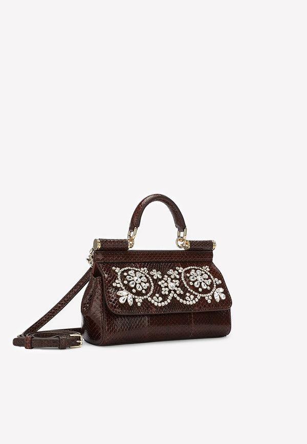 Dolce 
Gabbana Small Sicily Crystal Embellished Bag Brown BB7116 A8N23 87215