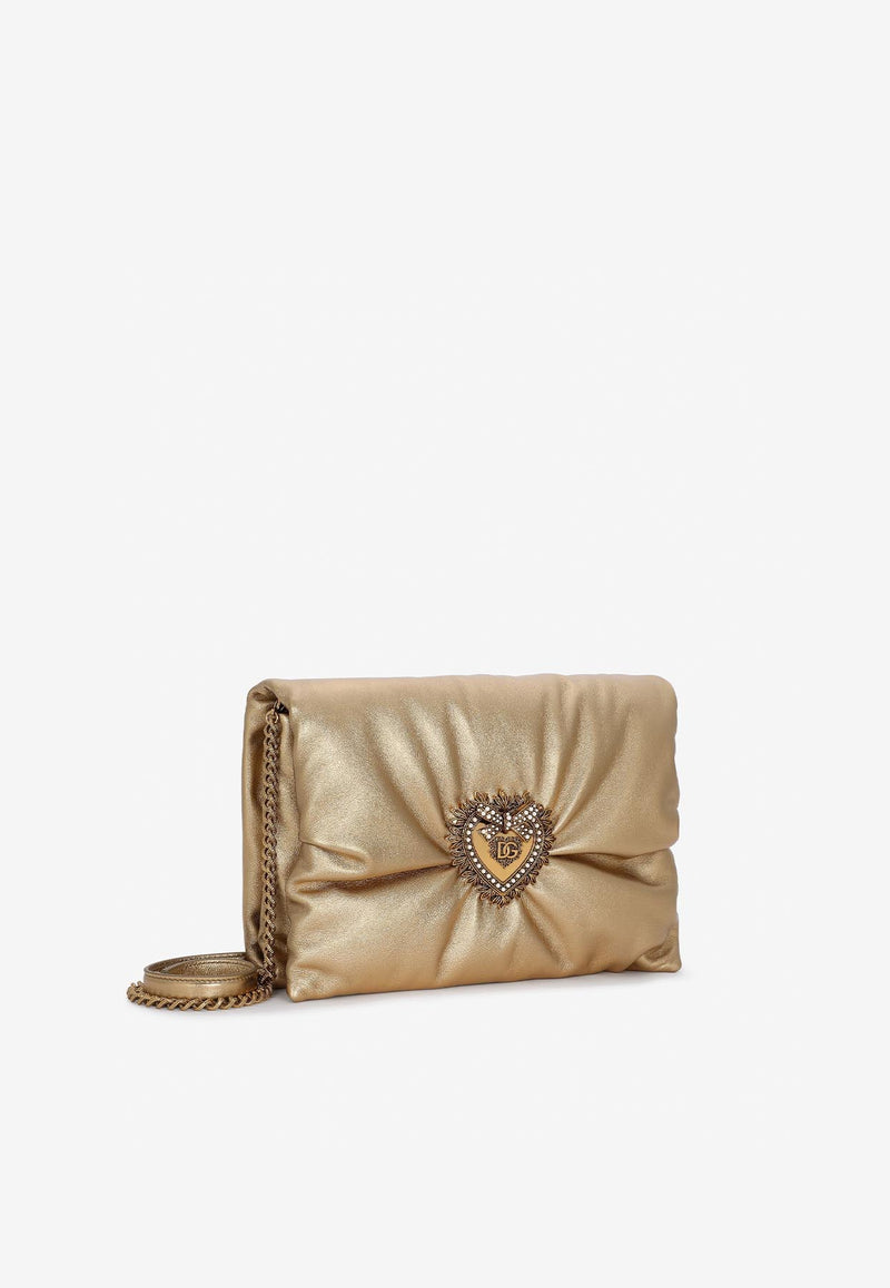 Dolce 
Gabbana Medium Devotion Clutch in Metallic Calf Leather BB7349 AY812 8H945 Gold