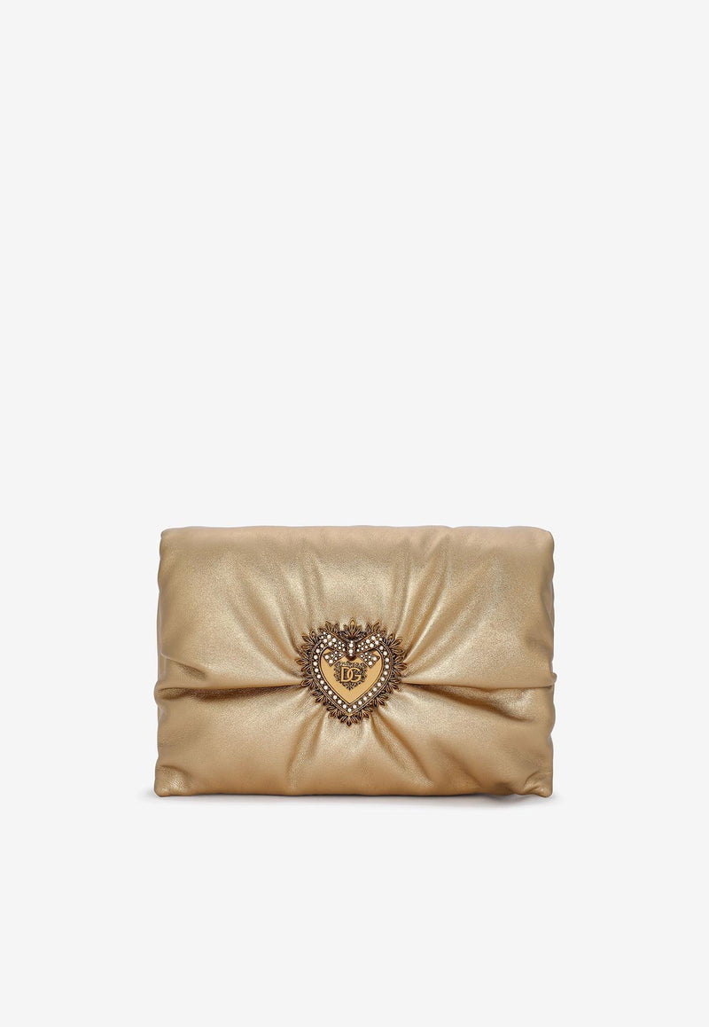 Dolce 
Gabbana Medium Devotion Clutch in Metallic Calf Leather BB7349 AY812 8H945 Gold