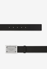 Dolce 
Gabbana Logo Plate Calfskin Belt Black 