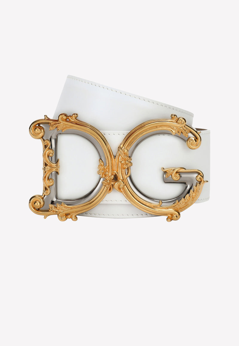 Dolce 
Gabbana Baroque DG Logo Calfskin Belt White BE1336 AZ831 80001