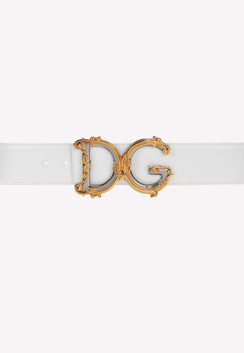 Dolce 
Gabbana Baroque DG Logo Calfskin Belt White BE1336 AZ831 80001