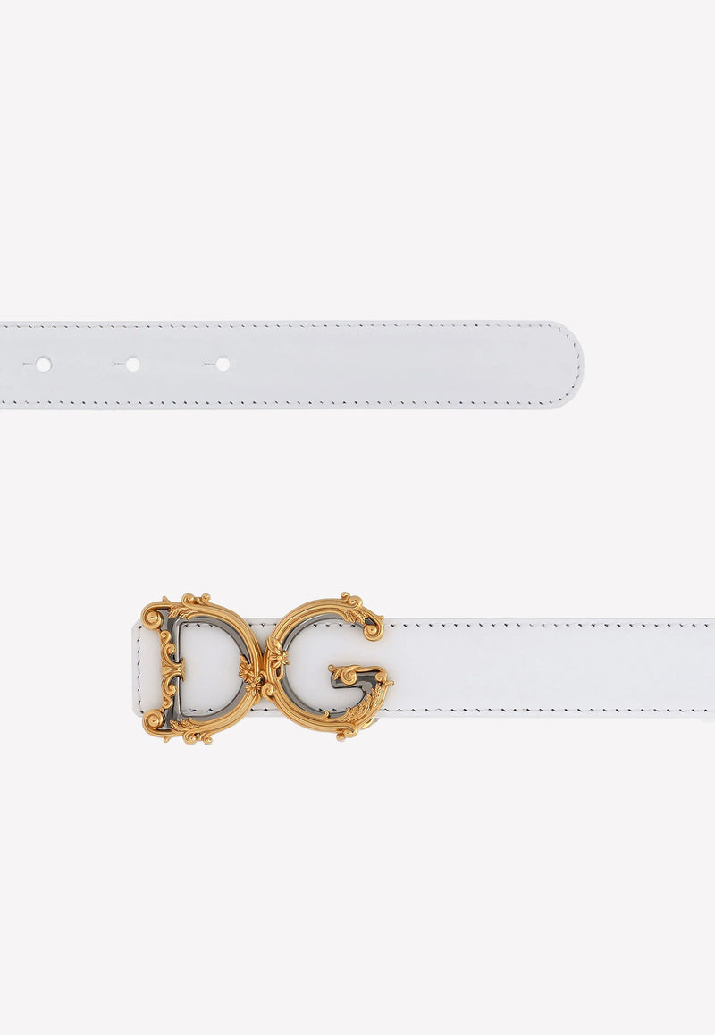 Dolce 
Gabbana Baroque DG Logo Buckle Belt in Calf Leather White BE1348 AZ831 80001