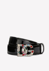 Dolce 
Gabbana Crystal Embellished DG Logo Belt in Patent Leather Black BE1498 A1471 80999