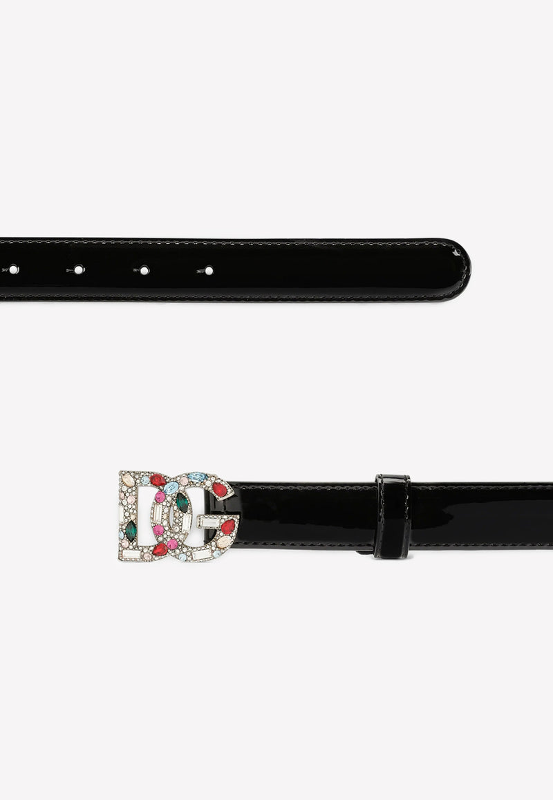 Dolce 
Gabbana Crystal Embellished DG Logo Belt in Patent Leather Black BE1498 A1471 80999