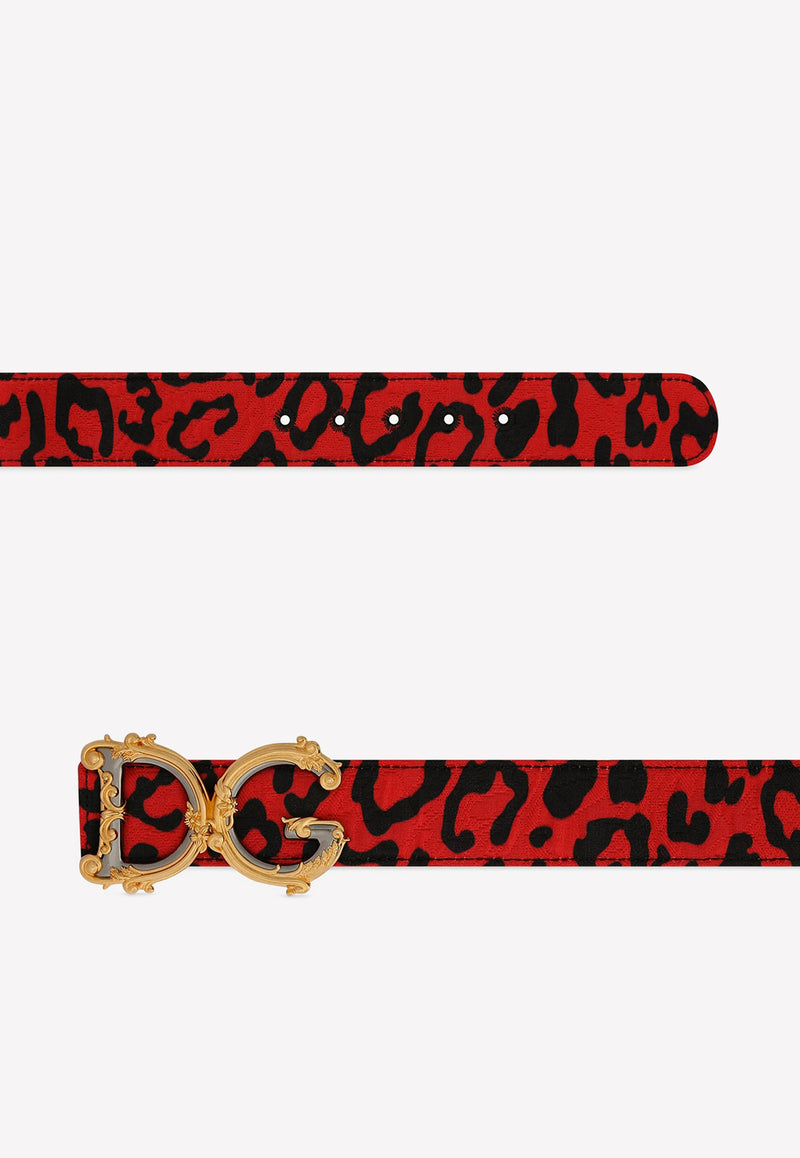 Dolce 
Gabbana Leopard Print Baroque DG Logo Belt BE1517 AH566 HSYJN Red