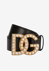 Dolce 
Gabbana Embellished DG Logo Buckle Belt in Calf Leather BE1576 AQ339 8S574 Black