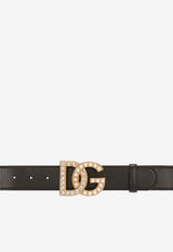 Dolce 
Gabbana Embellished DG Logo Buckle Belt in Calf Leather BE1576 AQ339 8S574 Black