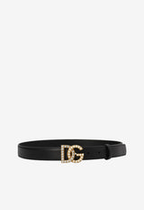 Dolce 
Gabbana Embellished DG Logo Buckle Belt in Calf Leather BE1577 AQ339 8S574 Black