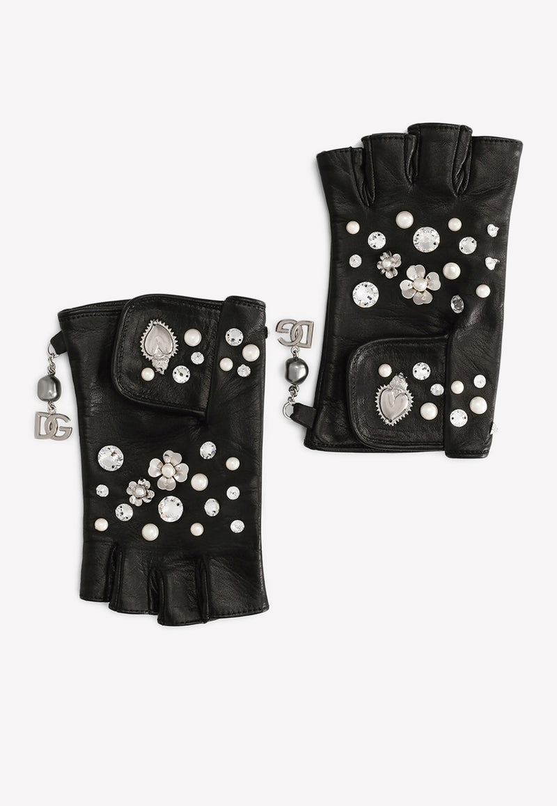 Dolce 
Gabbana Embellished Nappa Leather Gloves Black BF0183 AQ213 8S488