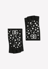 Dolce 
Gabbana DG Logo Embellished Leather Gloves Black BF0212 AD460 8S574