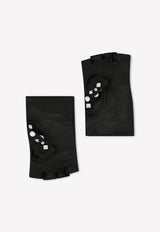 Dolce 
Gabbana DG Logo Embellished Leather Gloves Black BF0212 AD460 8S574