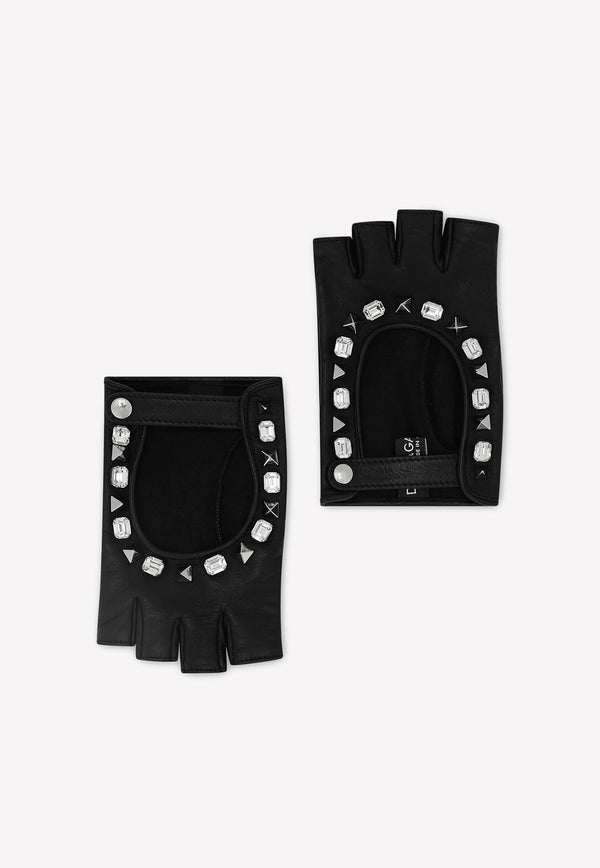 Dolce 
Gabbana Embellished Nappa Leather Gloves Black BF0217 AD460 8S574