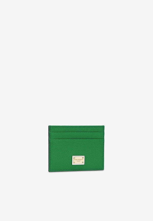 Dolce 
Gabbana Logo Plate Cardholder in Dauphine Calf Leather BI0330 A1001 87192 Green