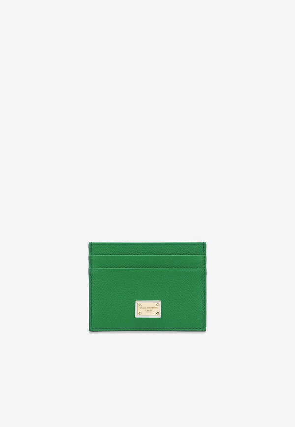 Dolce 
Gabbana Logo Plate Cardholder in Dauphine Calf Leather BI0330 A1001 87192 Green