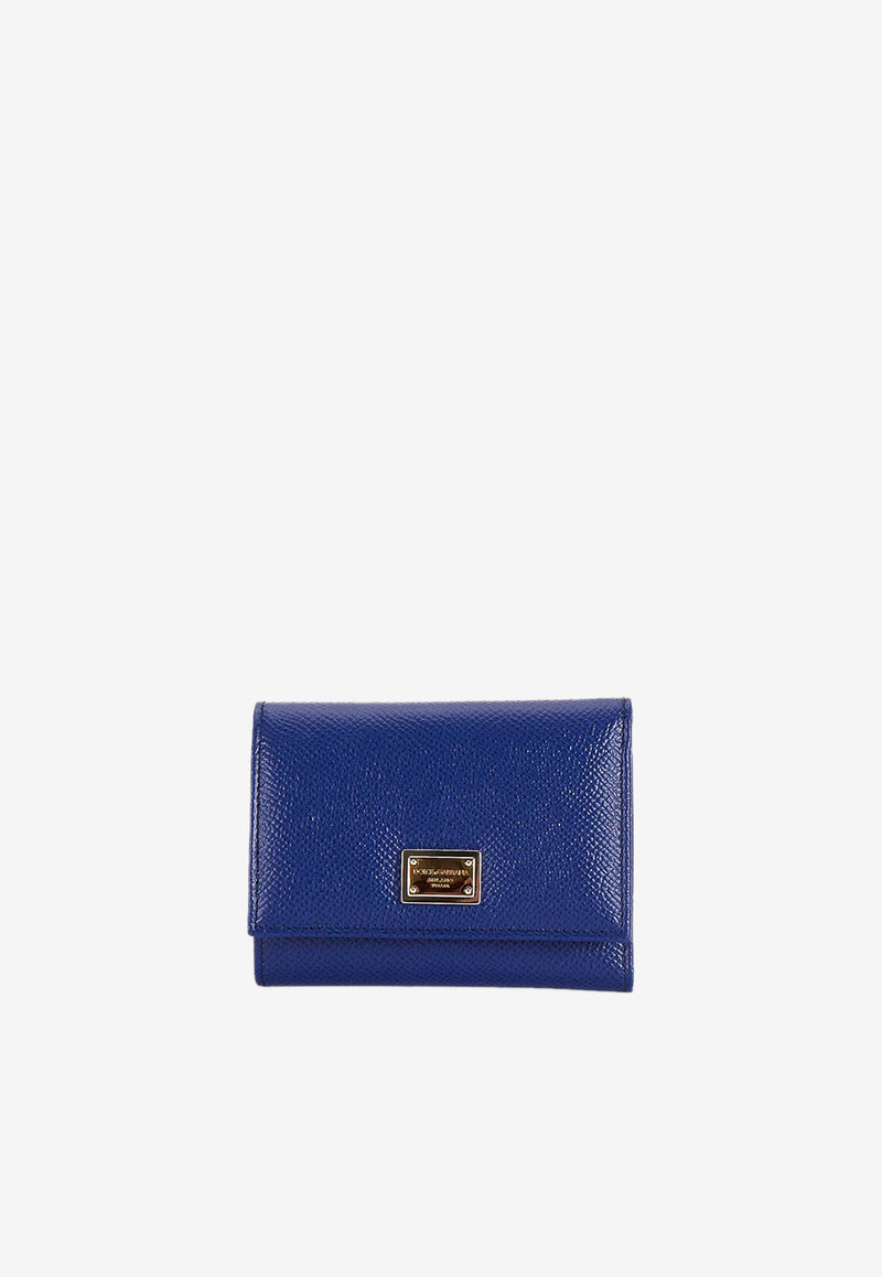 Dolce 
Gabbana Logo Plaque Trifold Wallet in Dauphine Leather BI0770 A1001 80648 Blue