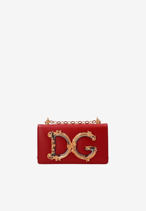 Dolce 
Gabbana DG Girls Calfskin Chain Phone Bag Red BI1416 AW070 87124