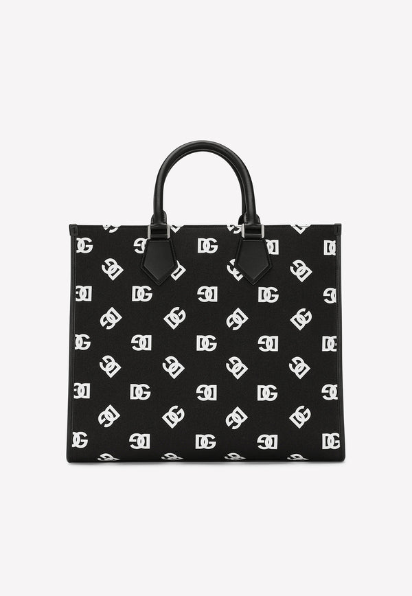 Dolce 
Gabbana Large Canvas Tote Bag with All-Over DG Logo Monochrome BM1796 AH343 HNVAA