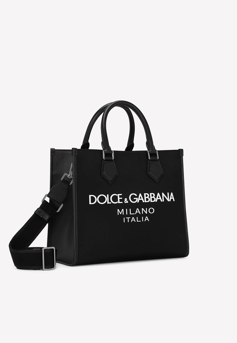 Dolce 
Gabbana Small Rubberized Logo Tote Bag Black BM2012 AG182 8B956