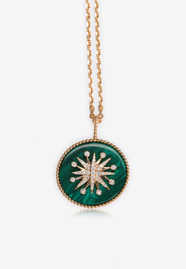 Falamank Diamond Splash Collection 18-karat Yellow Gold Necklace with White Malachite and White Diamonds NK528