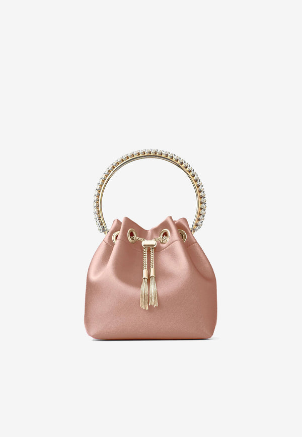 Jimmy Choo Bon Bon Crystal Embellished Satin Bucket Bag Pink BON BON VKM BLUSH