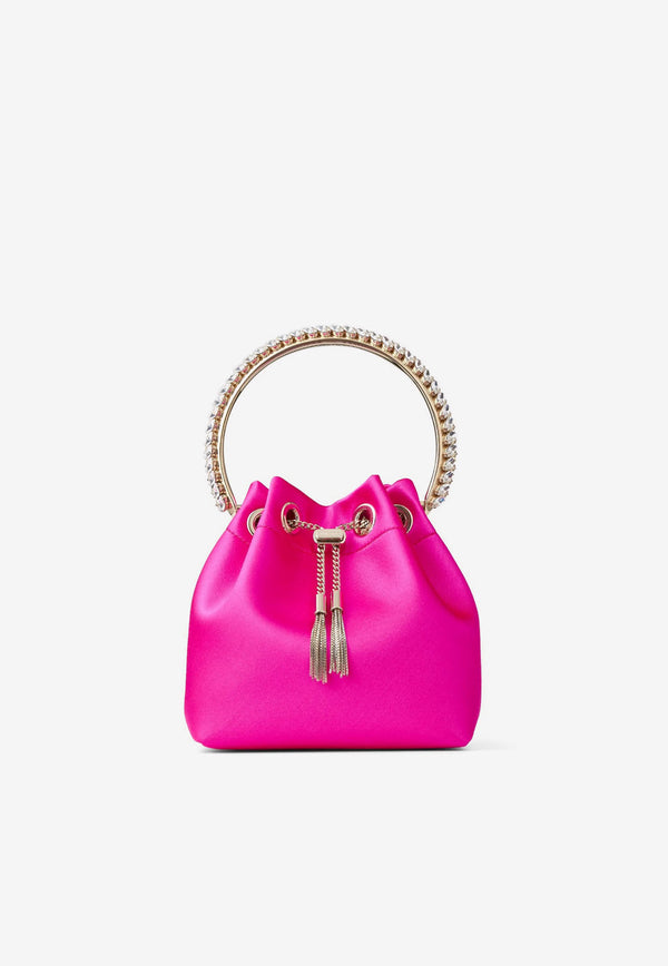 Jimmy Choo Bon Bon Crystal-Embellished Top Handle Bag in Satin BON BON VKM FUCHSIA Fuchsia