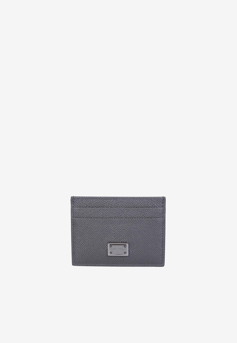 Dolce 
Gabbana Logo Plate Leather Cardholder Gray 