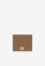 Dolce 
Gabbana Logo Plate Leather Bi-Fold Wallet Caramel 