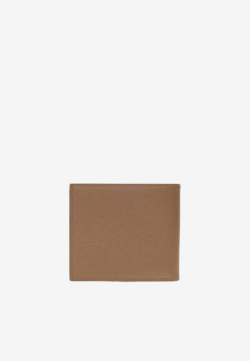 Dolce 
Gabbana Logo Plate Leather Bi-Fold Wallet Caramel 