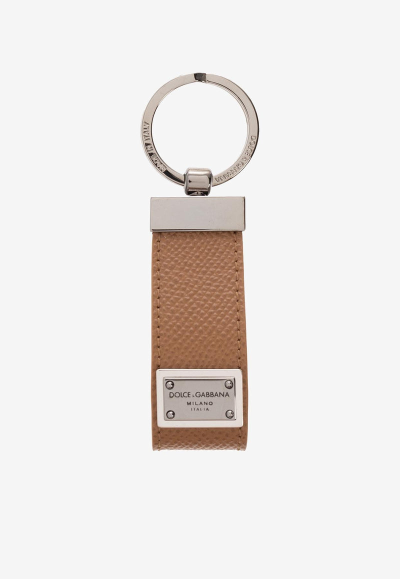 Dolce 
Gabbana Logo Plate Leather Keyring Caramel 