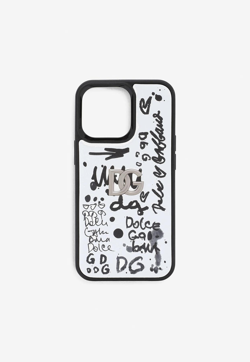 Dolce 
Gabbana iPhone 13 Pro Graffiti Print Cover Monochrome BP3135 AD455 HWSAN