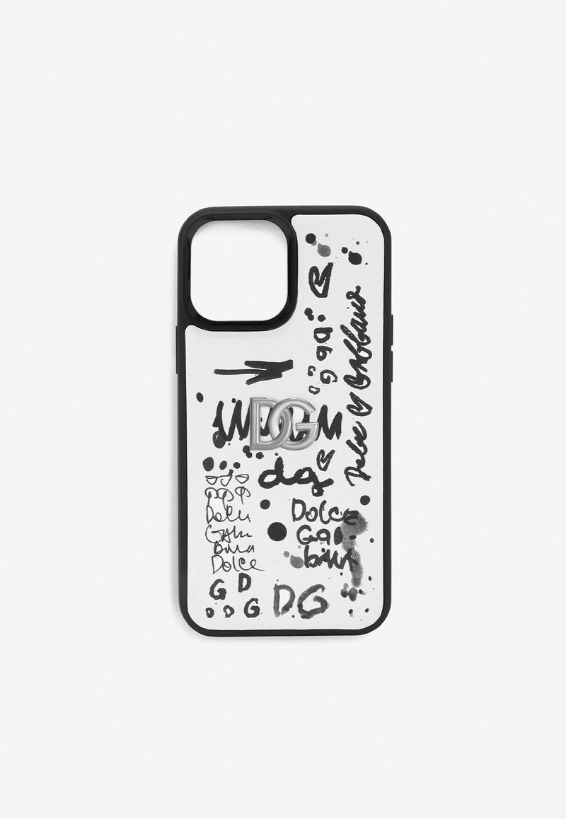 Dolce 
Gabbana iPhone 13 Pro Max Graffiti Print Cover Monochrome BP3136 AD455 HWSAN