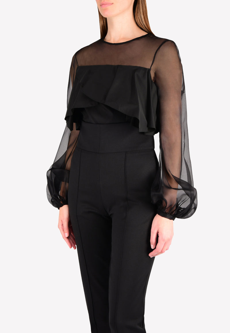 Bibhu Mohapatra Black Organza Ruffle Top BM22-04-1821A