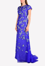 Bibhu Mohapatra Blue Sequined Silk Gown with Asymmetrical Neckline BM22-01-1769