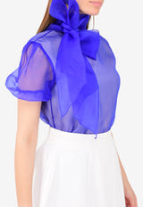 Bibhu Mohapatra Blue Sheer Silk Top with Bow BM22-04-1802