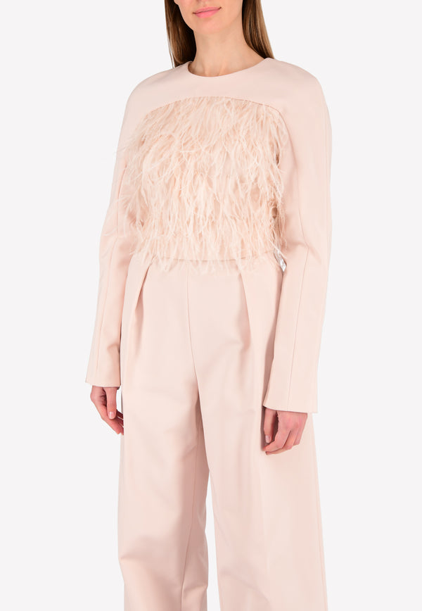 Bibhu Mohapatra Pink Round Neck Feather Top BM17-04-1432