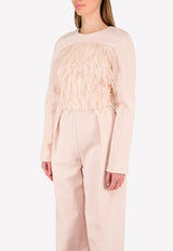 Bibhu Mohapatra Pink Round Neck Feather Top BM17-04-1432