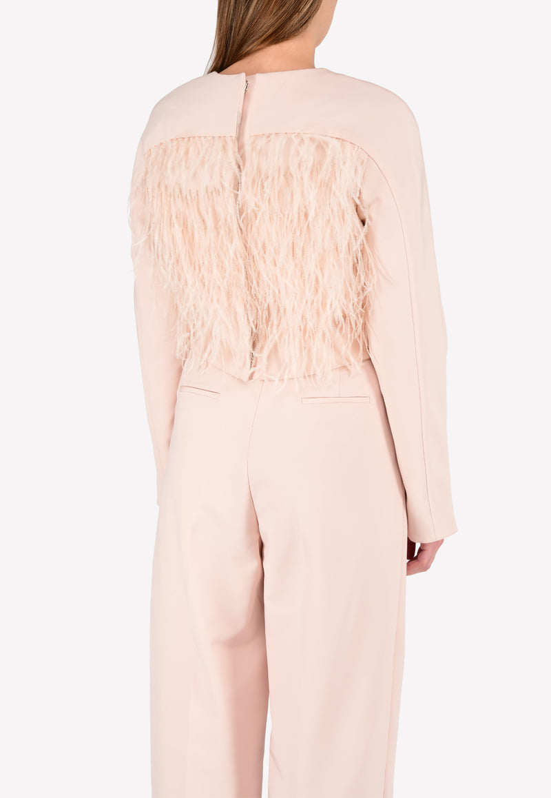 Bibhu Mohapatra Pink Round Neck Feather Top BM17-04-1432