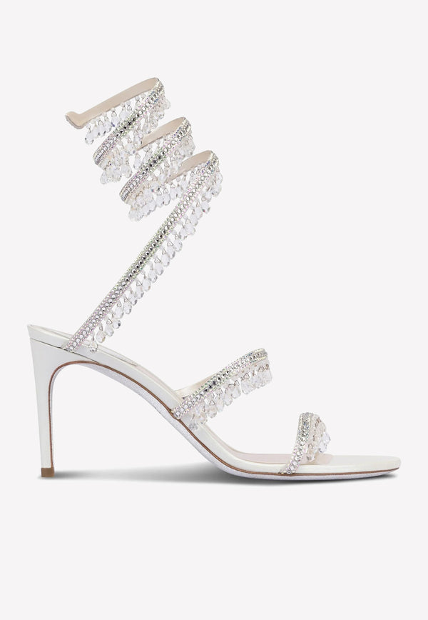 Rene Caovilla Chandelier 80 Jeweled Crystal-Embellished Sandals Ivory C10182-080-R001CYTS IVORY SATIN/CRYSTAL-TRANS ST