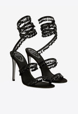 Rene Caovilla Chandelier 105 Wrap-around Sandals-Black-C10182-105-R001V050 BLACK SATIN/JET STRASS